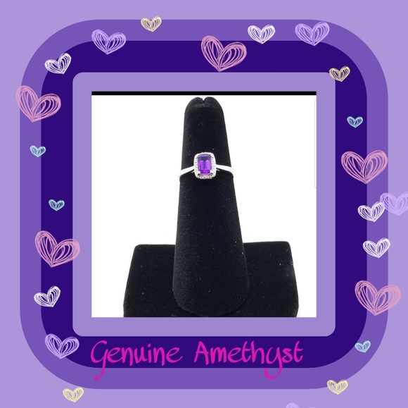 NIB! Silver Amethyst/Diamond Accent Ring - Picture 2 of 6